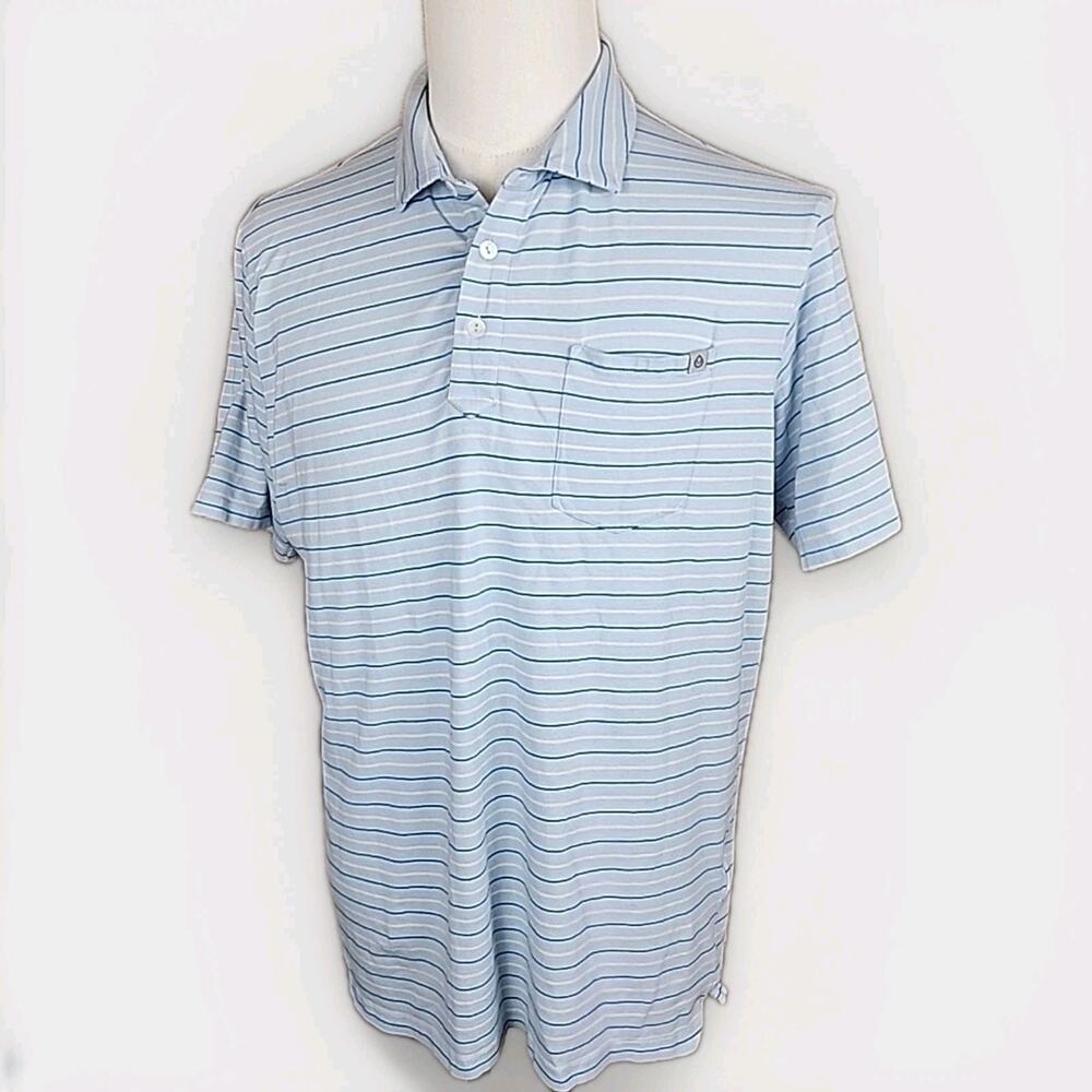Tasc Performance Polo Shirt Men XL Blue Striped L/S Bamboo Blend Stretch